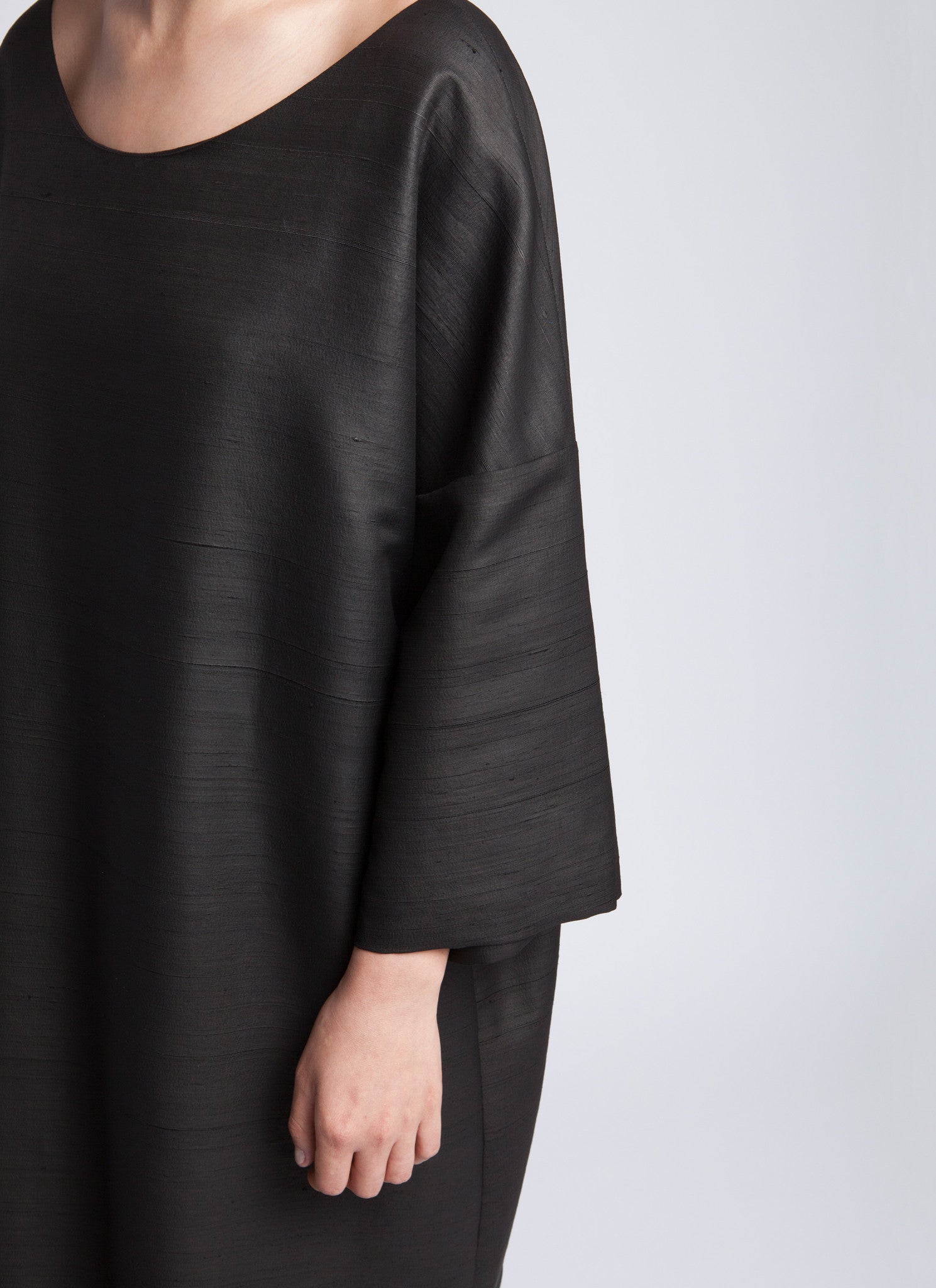 long sleeve black silk dress