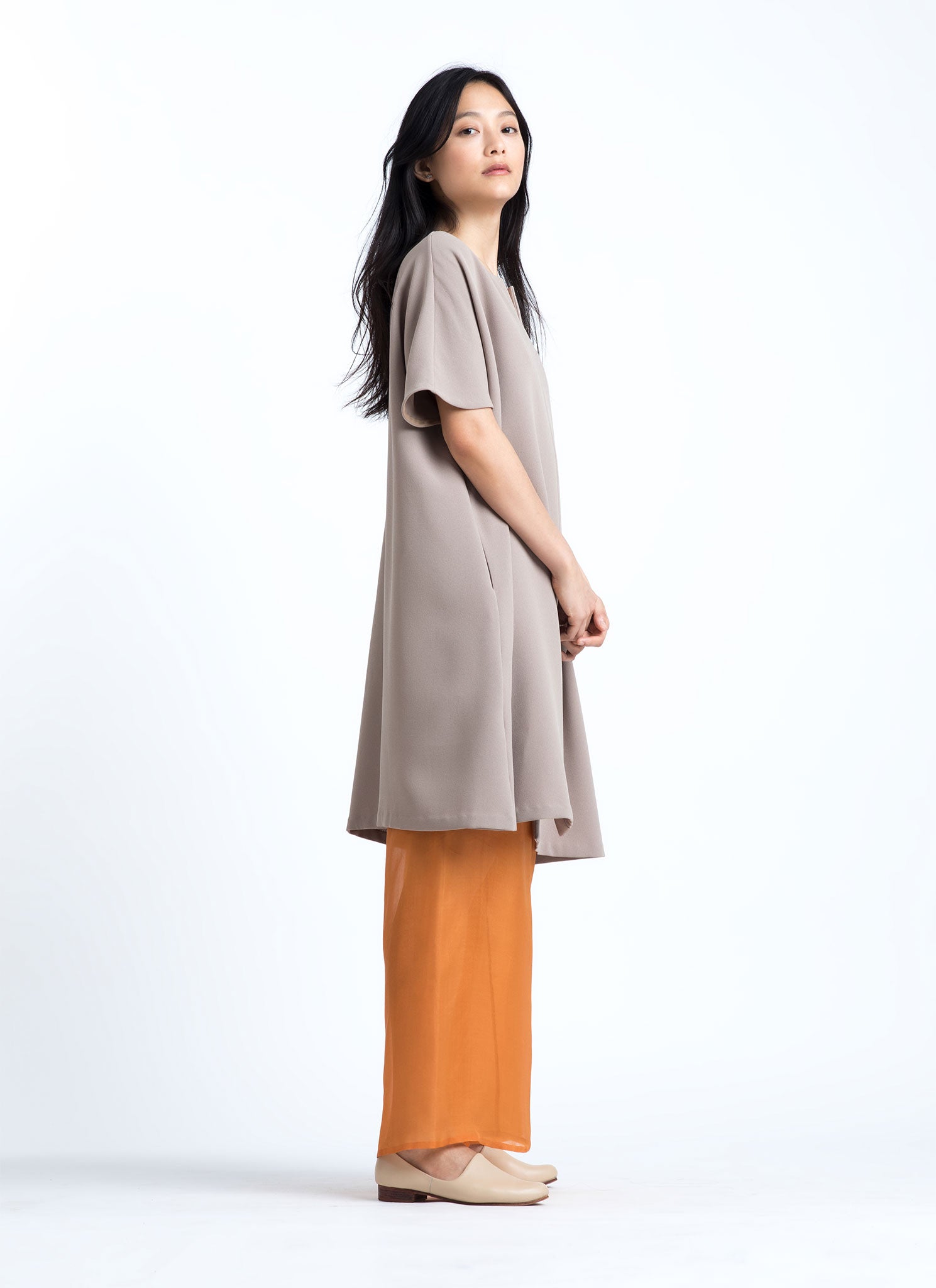 cream midi dress with sleeves