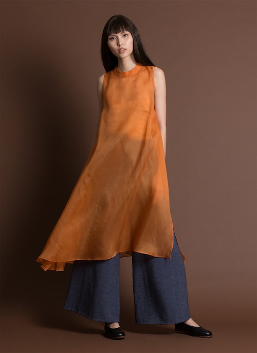 Glass Overlap Side Slit Organza Silk Dress - Orange