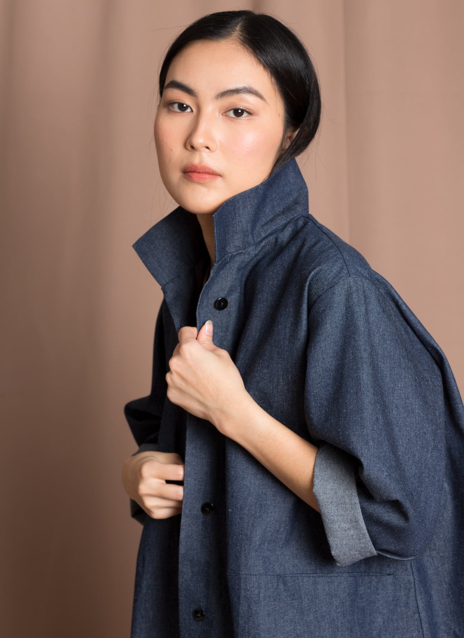 YUNY Womens Overcoat Fur Collar Waist Stylish Quilted Jacket Denim Blue XS